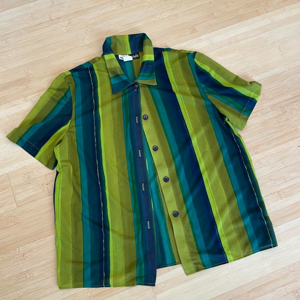 Vintage Michele Michelle Striped Collared Button Up Shirt